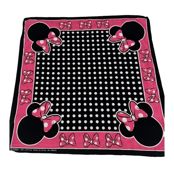 Disney Other - Disney Minnie Mouse Scarf Bandana Handkerchief Pink Black White Polka Dot Cotton